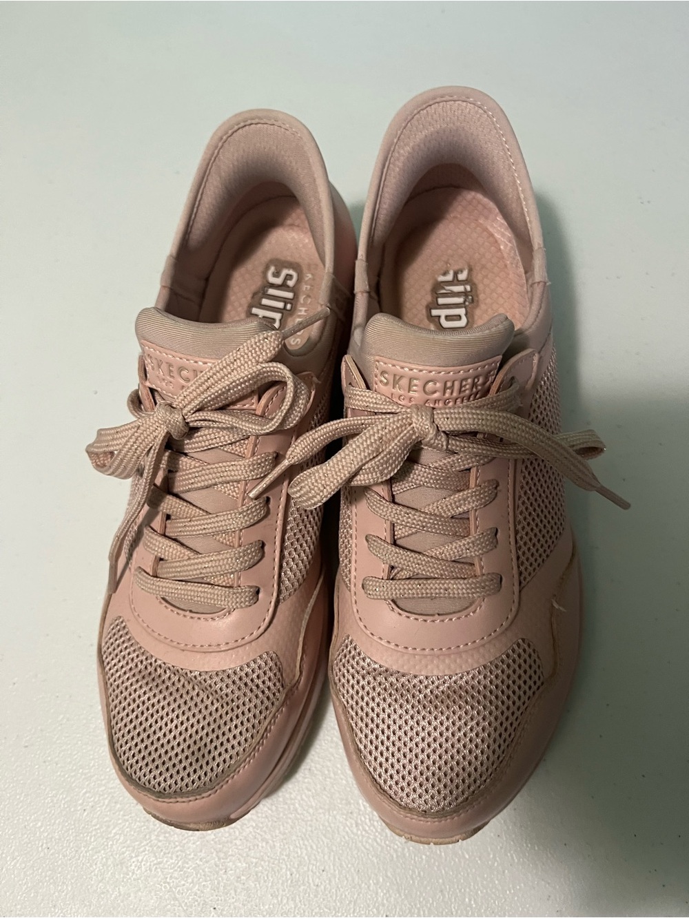 Skechers Pink Slip-On Lace-Up Mesh Sneakers